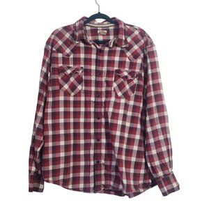 Arizona Jean Men Red White Plaid Button Down Shirt Size XL Cotton Western Rodeo‎